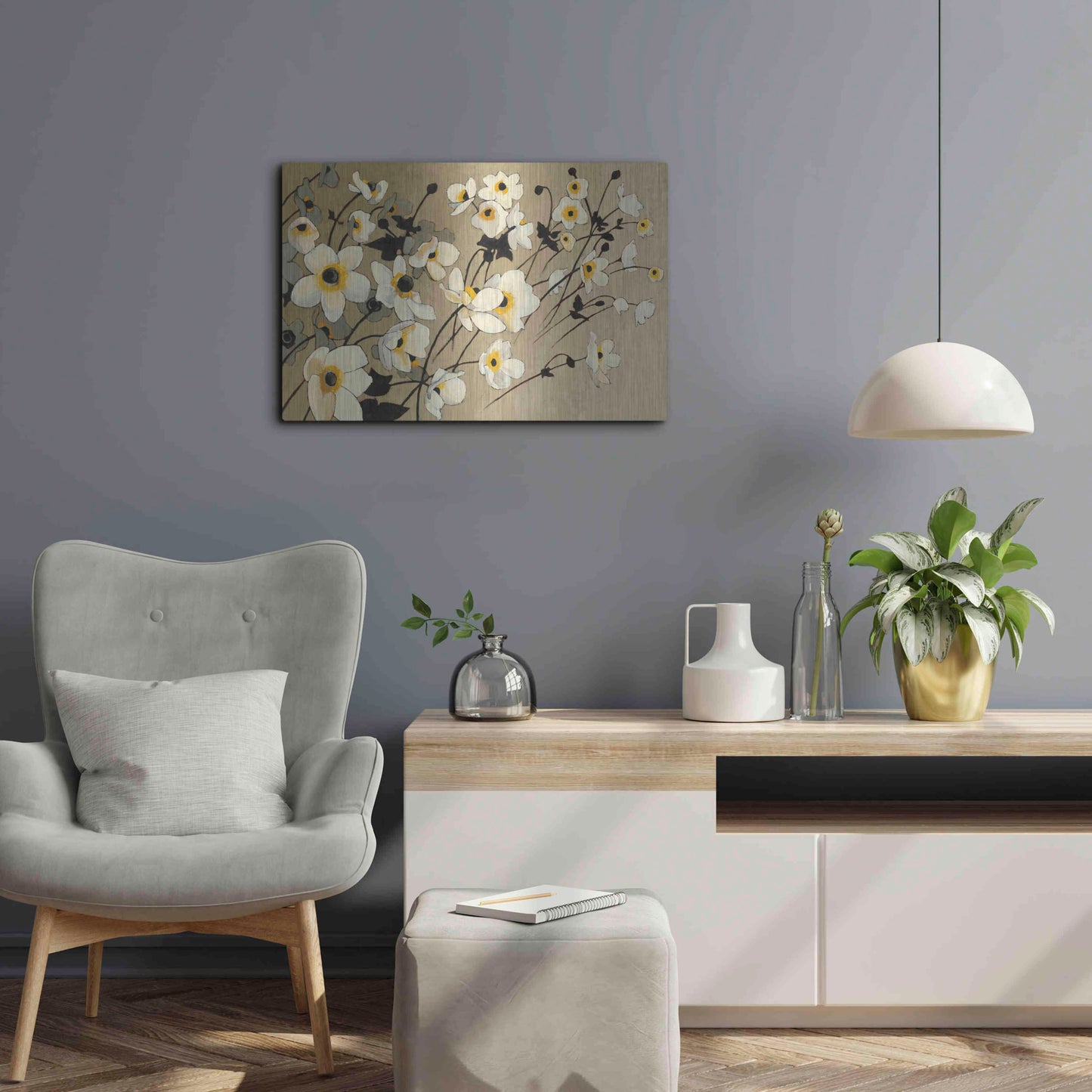 Luxe Metal Art 'Anemones Japonaises Blancs' by Shirley Novak, Metal Wall Art,24x16