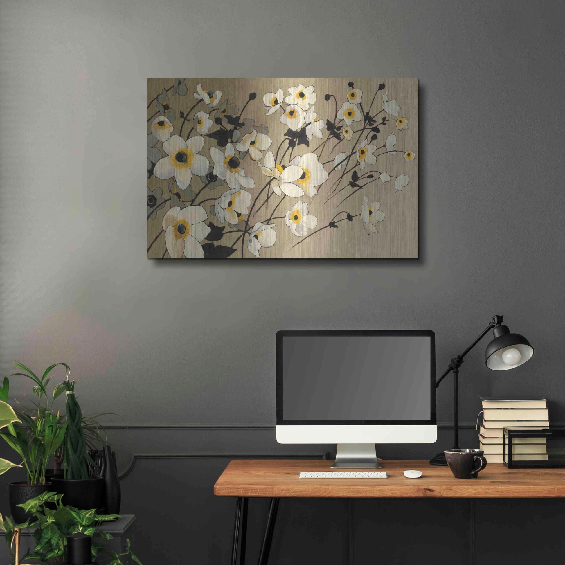 Luxe Metal Art 'Anemones Japonaises Blancs' by Shirley Novak, Metal Wall Art,36x24