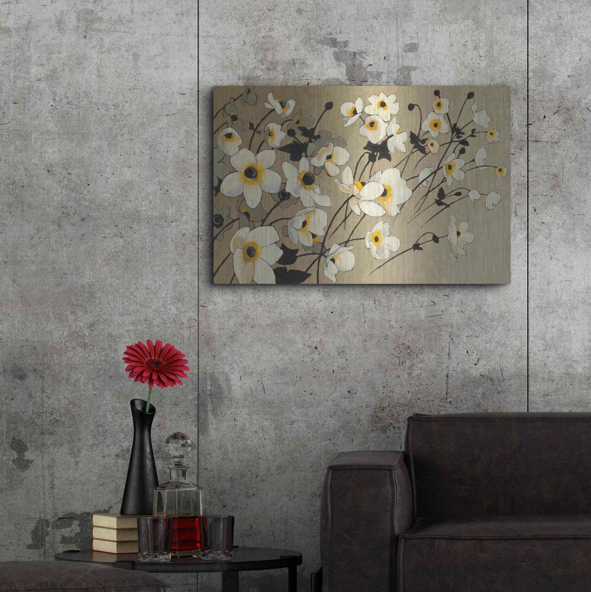 Luxe Metal Art 'Anemones Japonaises Blancs' by Shirley Novak, Metal Wall Art,36x24