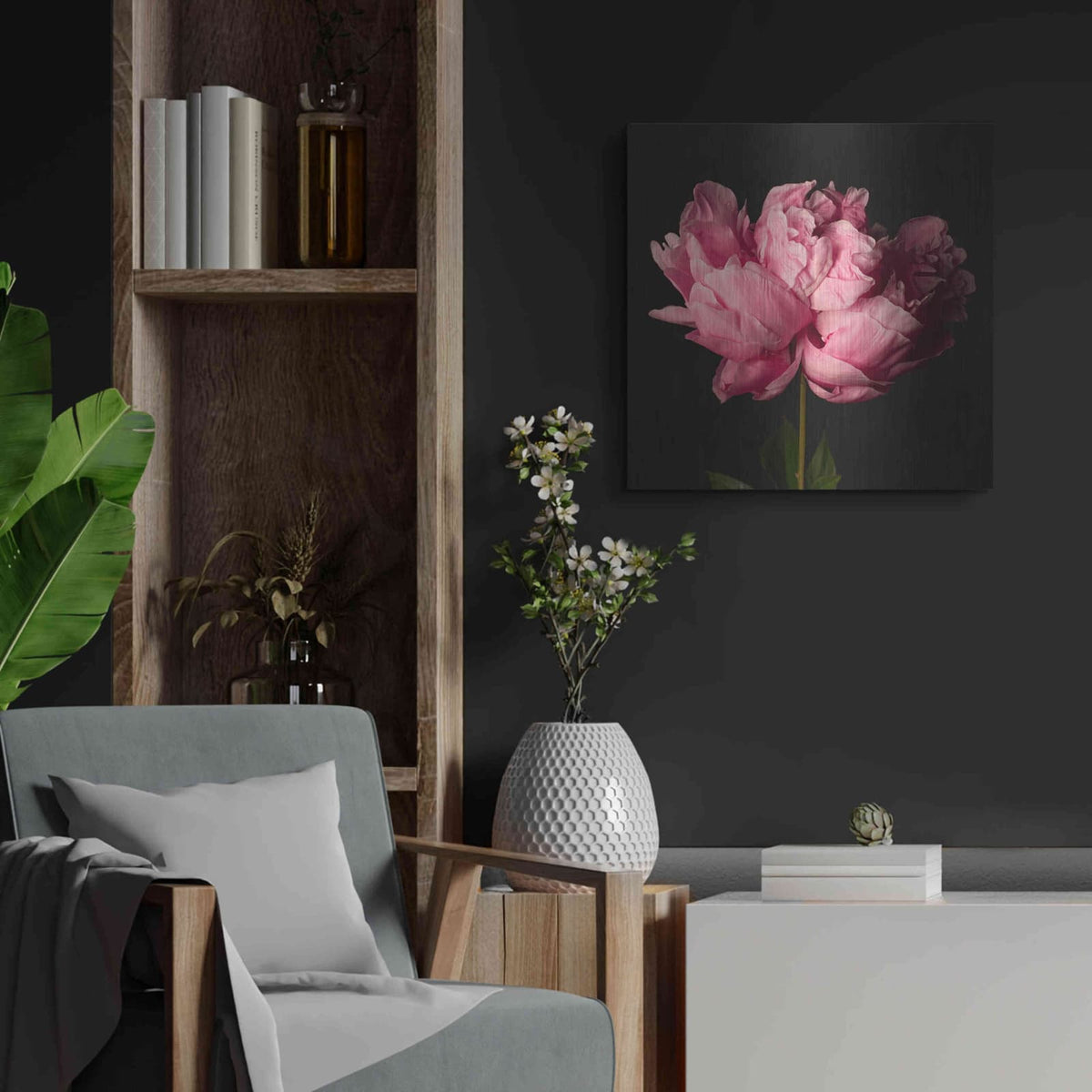 'Perfect Peony' by Leah McLean – Metal Wall Art, 24x24 room view