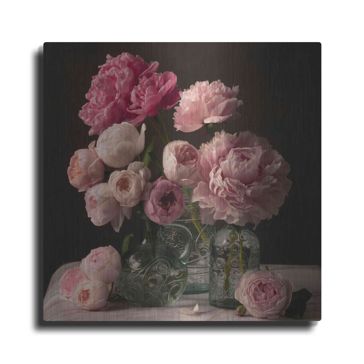 'Rose And Peony Dark Duet' by Leah McLean – Metal Wall Art