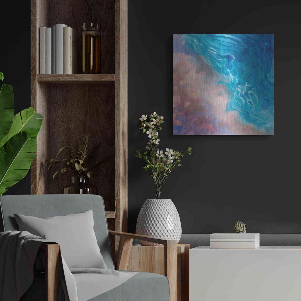 'Beachy Pinks' by Louise Montillio – Metal Wall Art, 24x24 room view