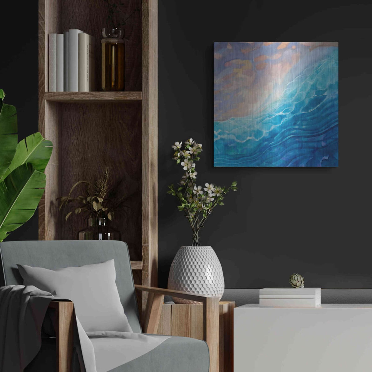 'Beachy Naples' by Louise Montillio – Metal Wall Art, 24x24 room view