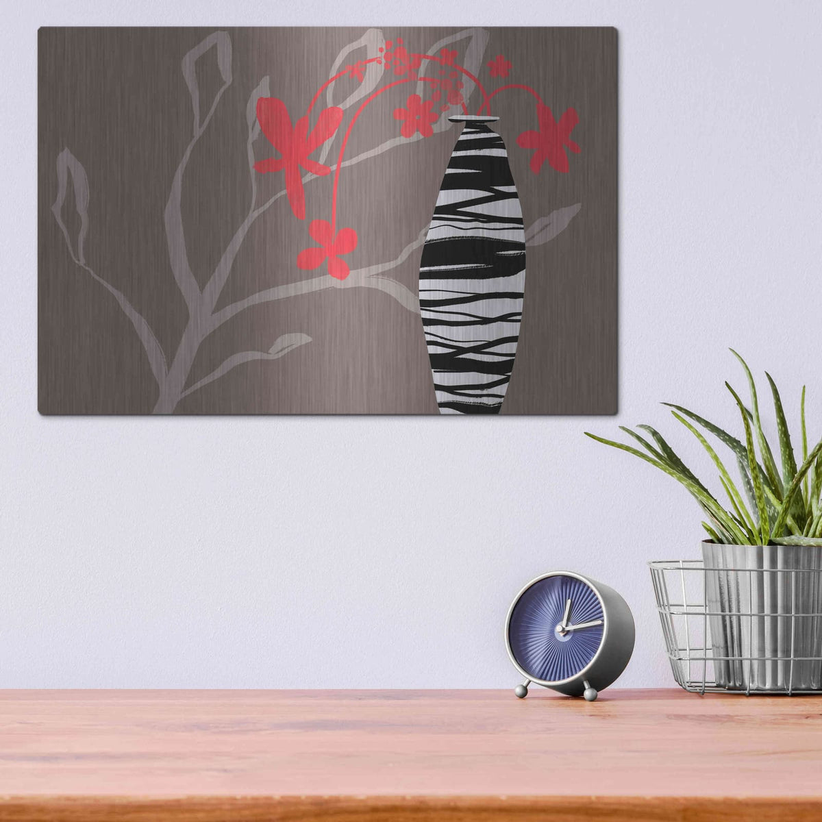 'Red Flowers In A Vase' by Delores Naskrent – Metal Wall Art, 16x12 room view