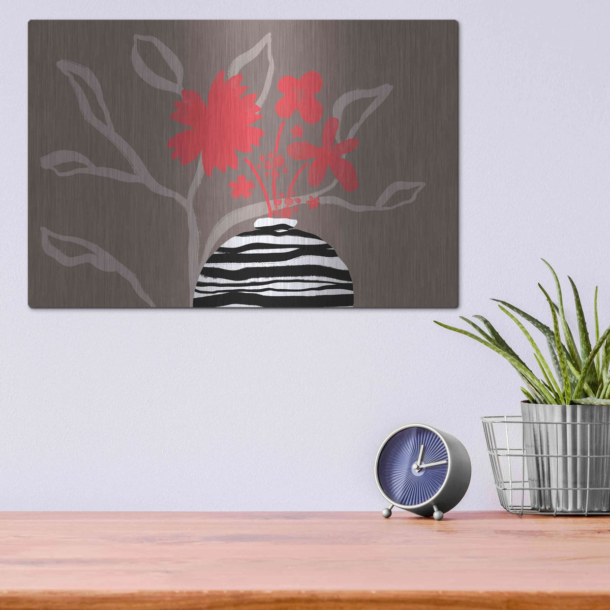 'Dancing Red Flowers' by Delores Naskrent – Metal Wall Art, 16x12 room view