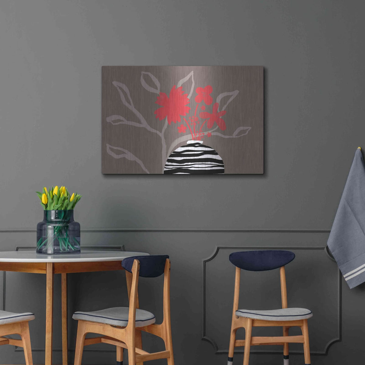 'Dancing Red Flowers' by Delores Naskrent – Metal Wall Art, 36x24 room view