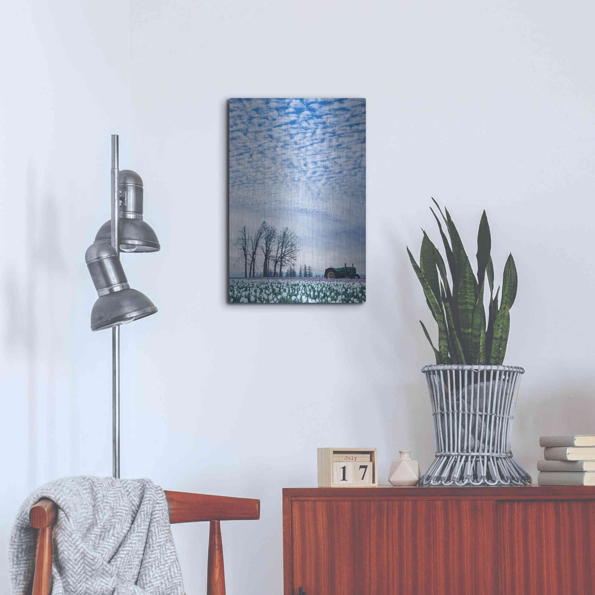 'Tractor Surrounded by Tulips' by Don Schwartz – Metal Wall Art, 16x24 room view