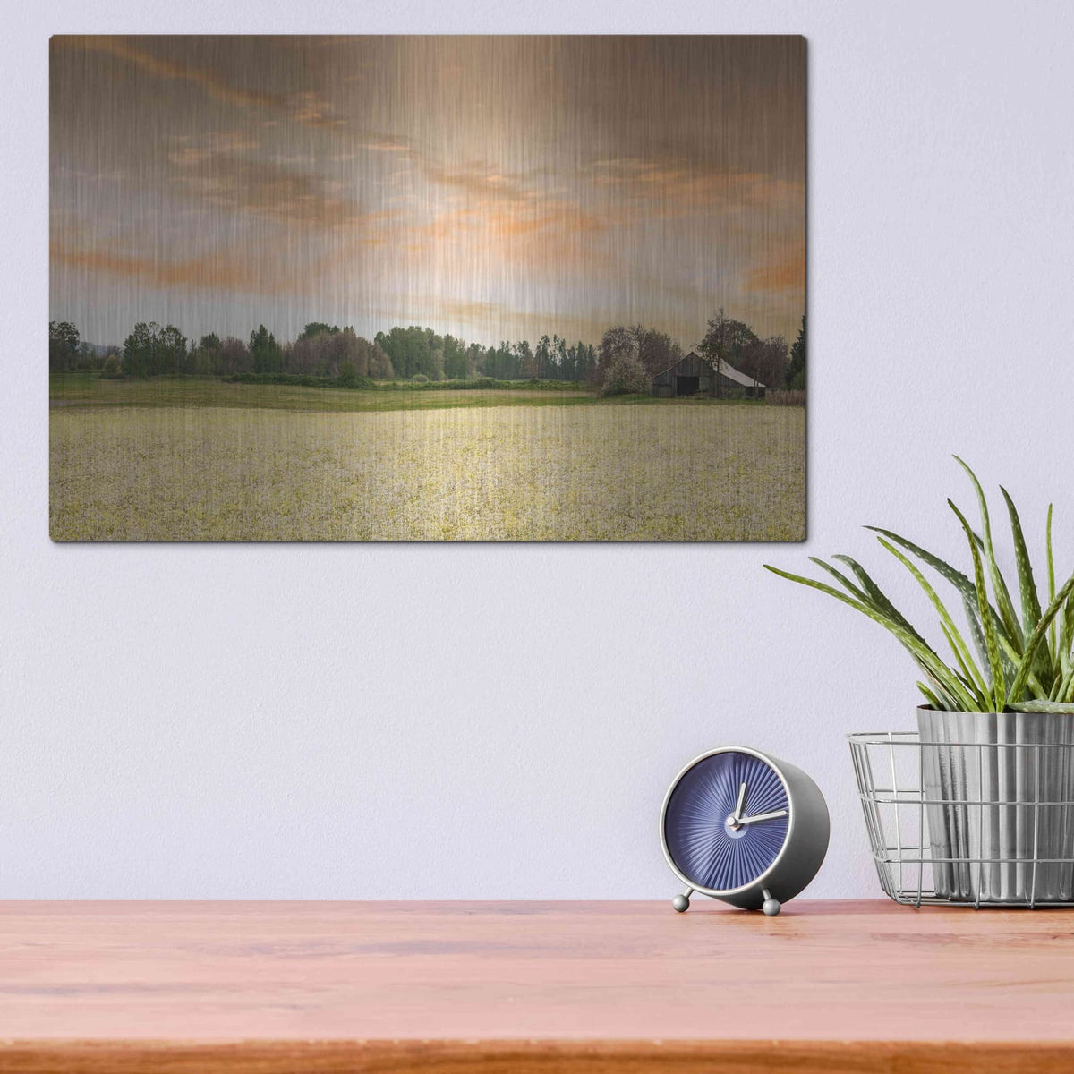'Barn In The Field Of Spring Flowers' by Don Schwartz – Metal Wall Art, 16x12 room view