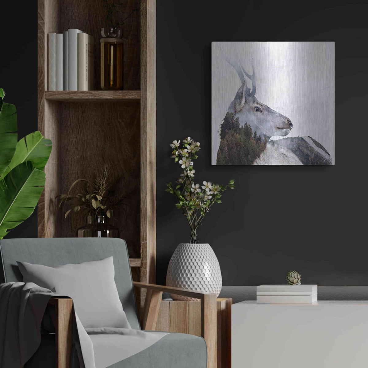 'Alpine Stag' by Karen Smith – Metal Wall Art, 24x24 room view