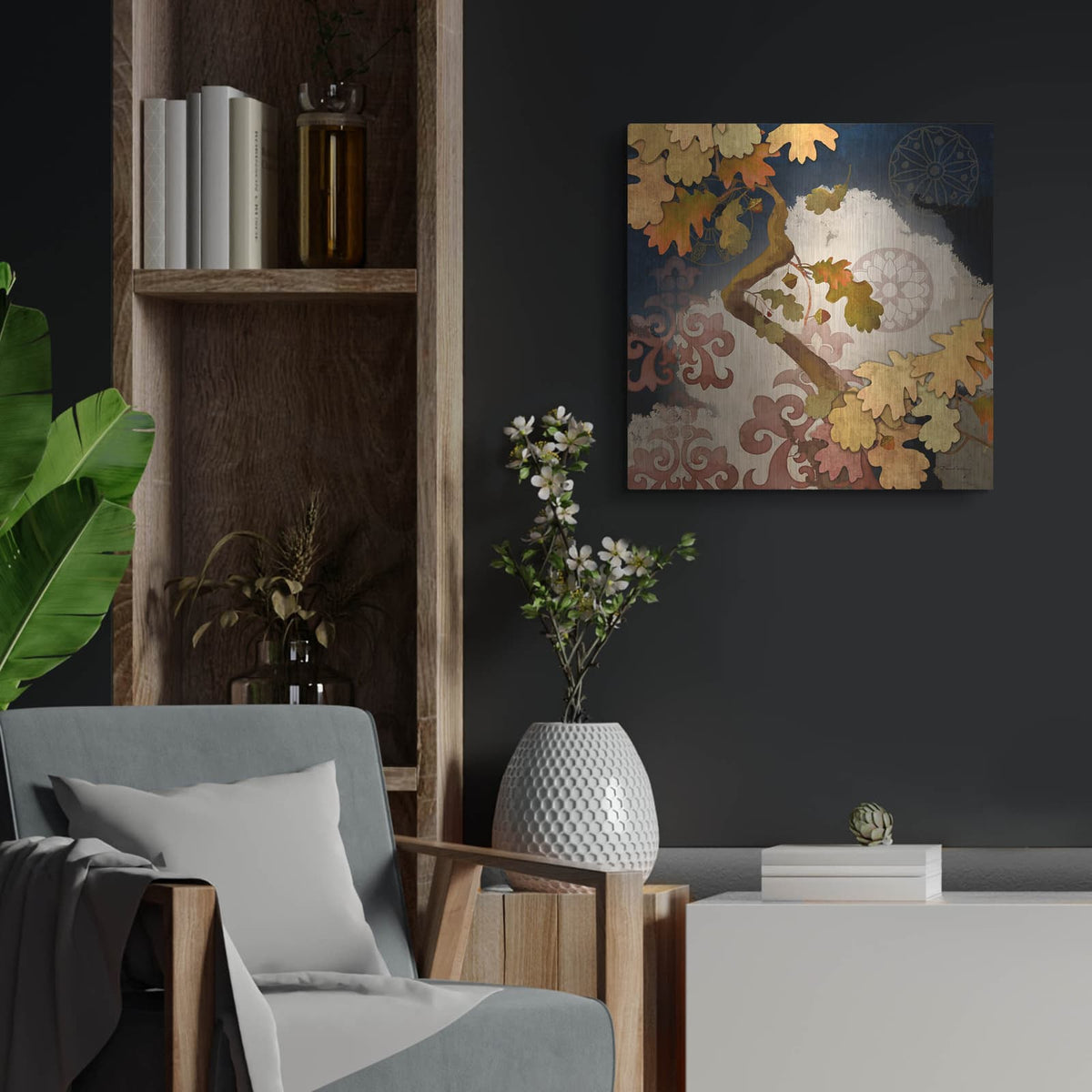 'Clouding Autumn Night' by Evelia Designs – Metal Wall Art, 24x24 room view