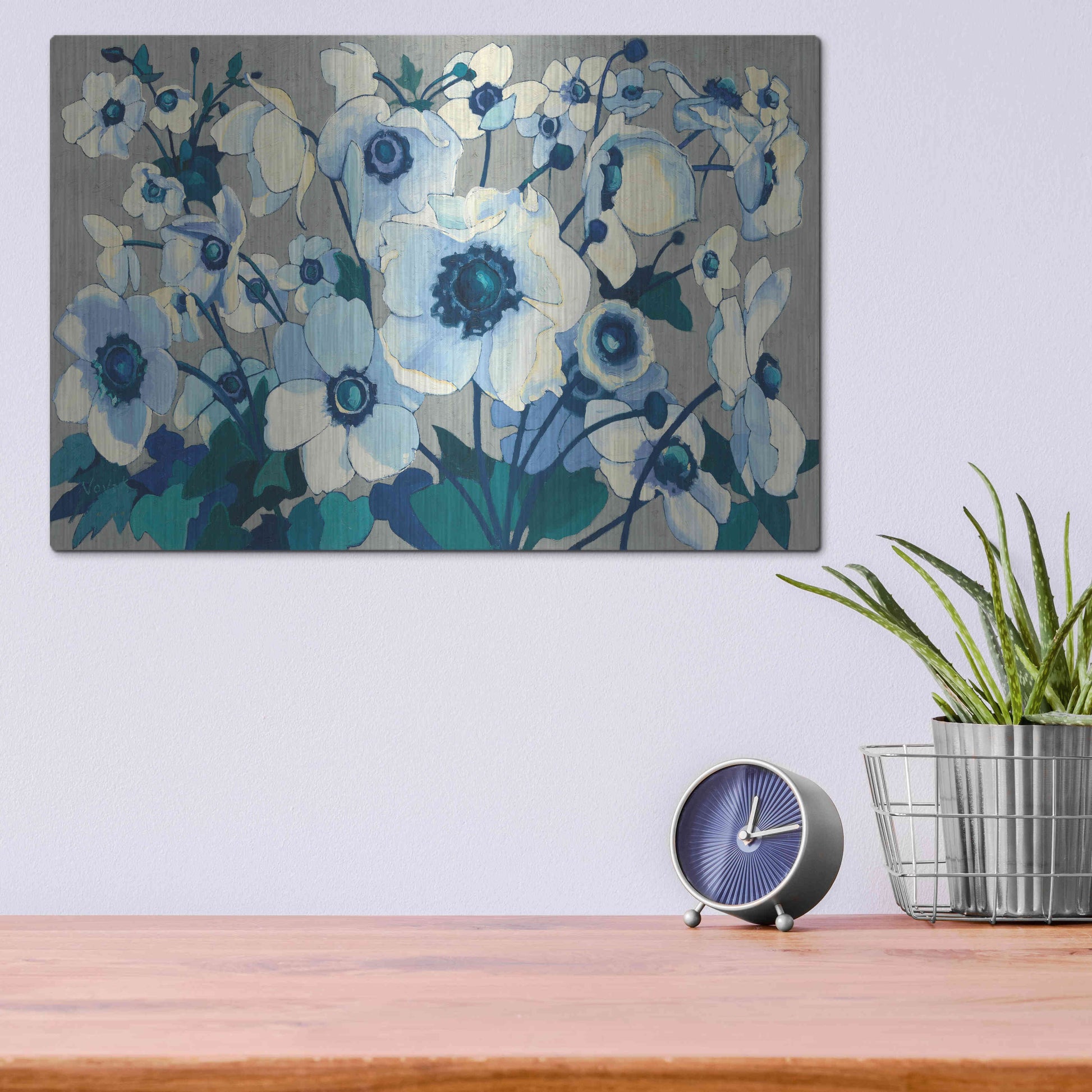 Luxe Metal Art 'Anemones Japonaises I' by Shirley Novak, Metal Wall Art,16x12