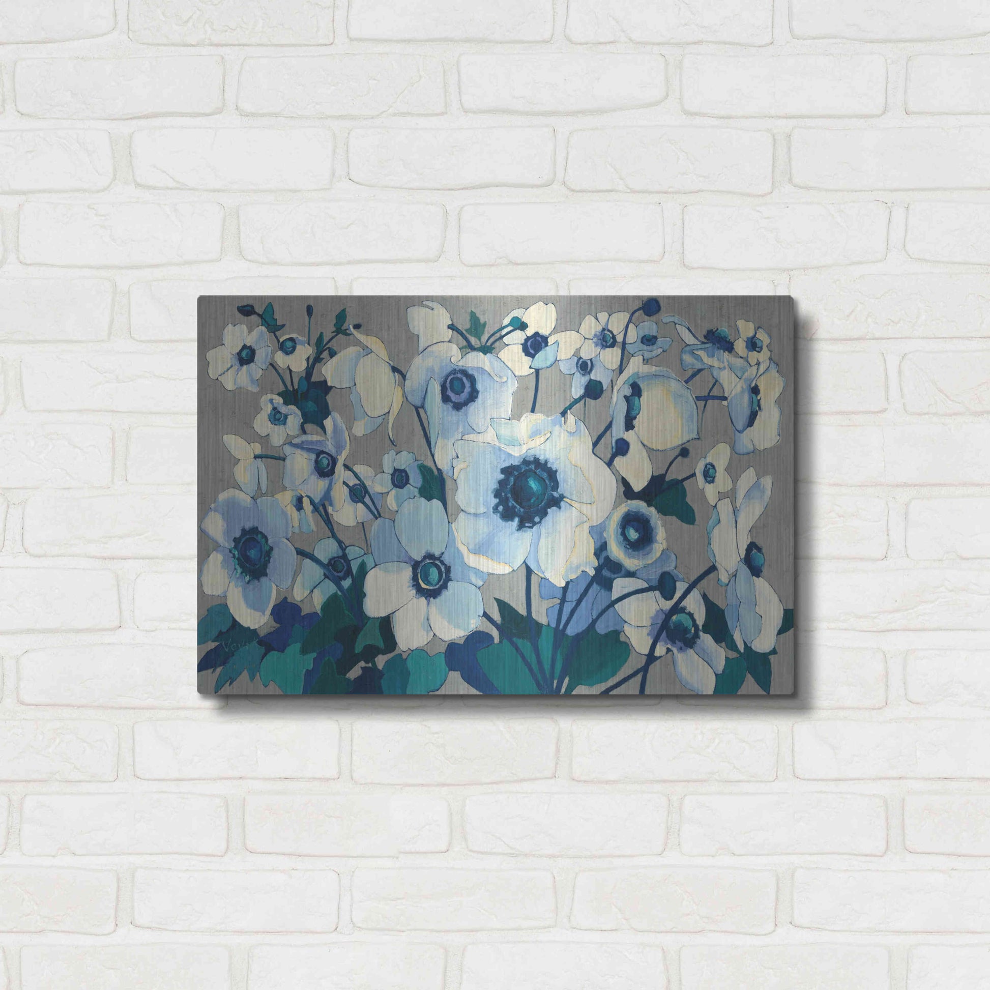 Luxe Metal Art 'Anemones Japonaises I' by Shirley Novak, Metal Wall Art,24x16