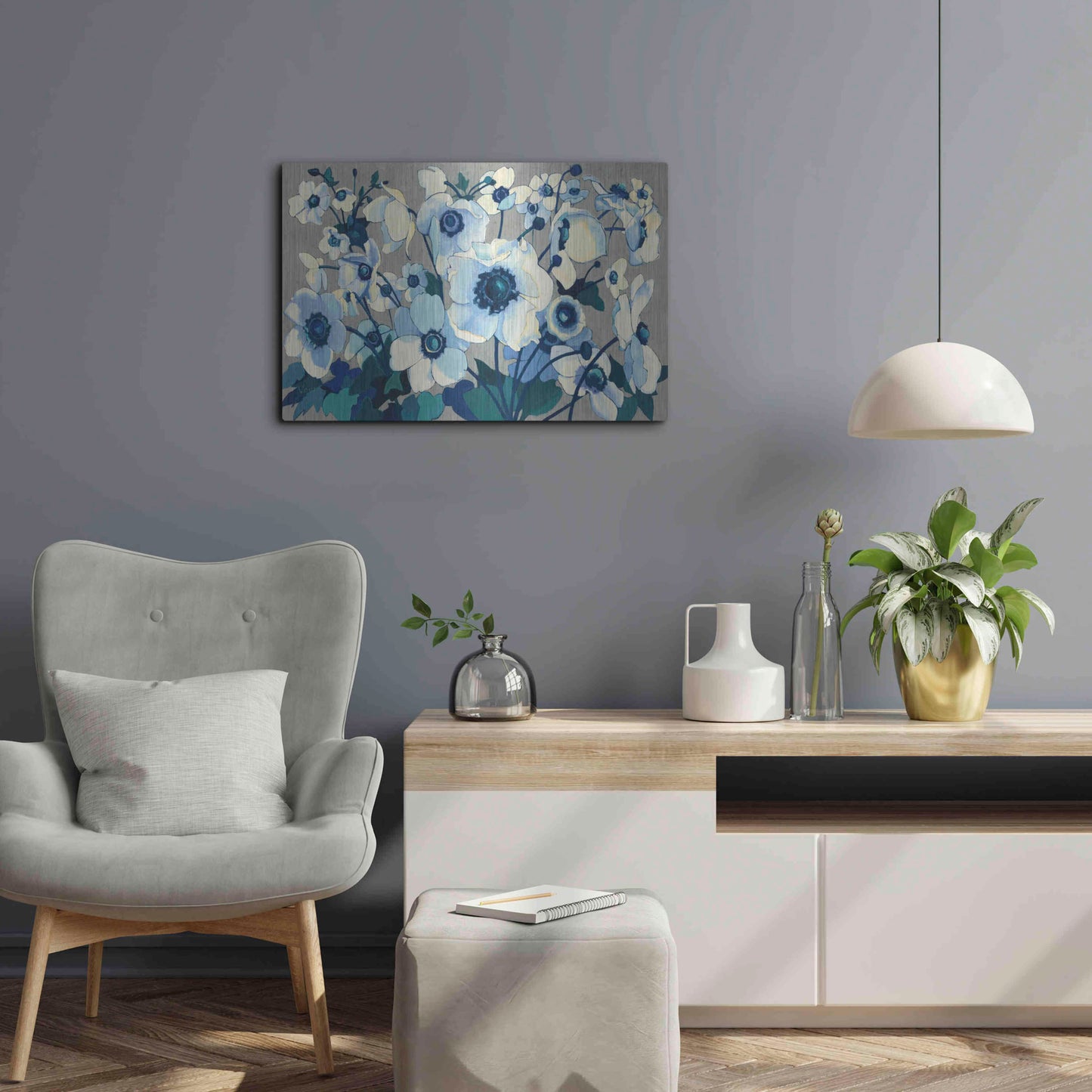 Luxe Metal Art 'Anemones Japonaises I' by Shirley Novak, Metal Wall Art,24x16