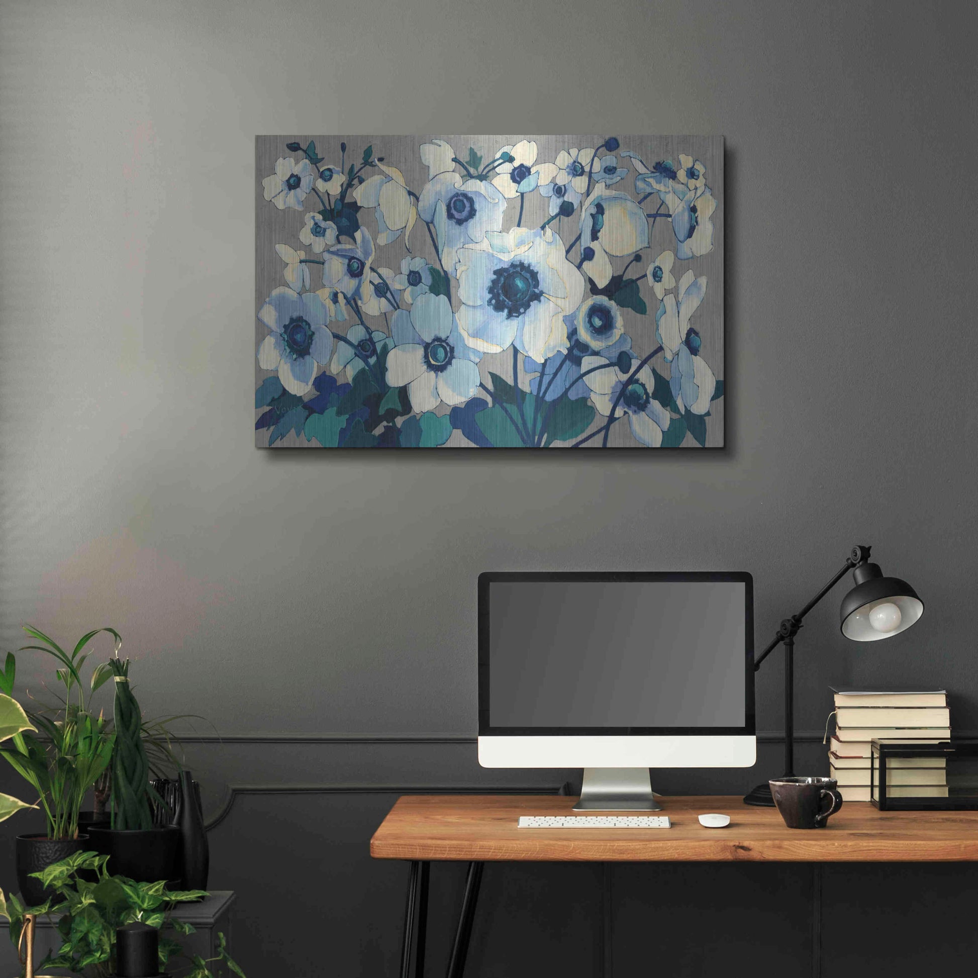 Luxe Metal Art 'Anemones Japonaises I' by Shirley Novak, Metal Wall Art,36x24