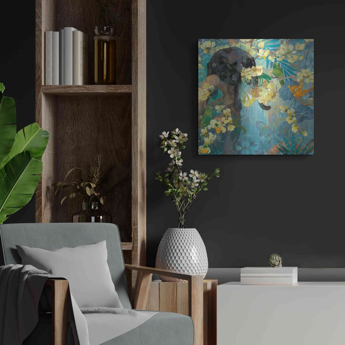 'Black Jaguar' by Evelia Designs – Metal Wall Art, 24x24 room view