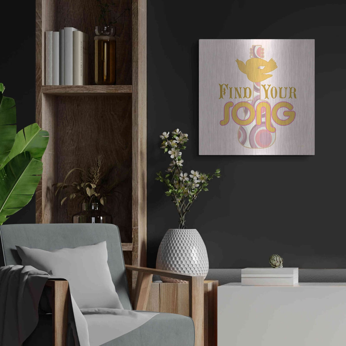 'Find Your Song' by Evelia Designs – Metal Wall Art, 24x24 room view