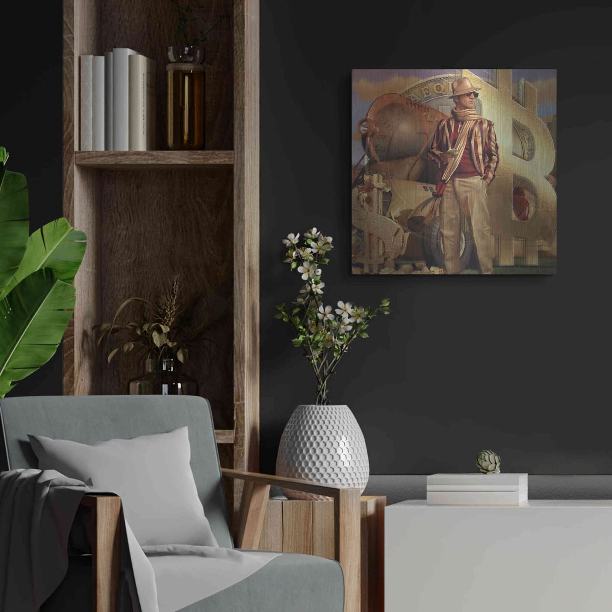 'Bitcoin Deco Eleven' by Steve Hunziker – Metal Wall Art, 24x24 room view