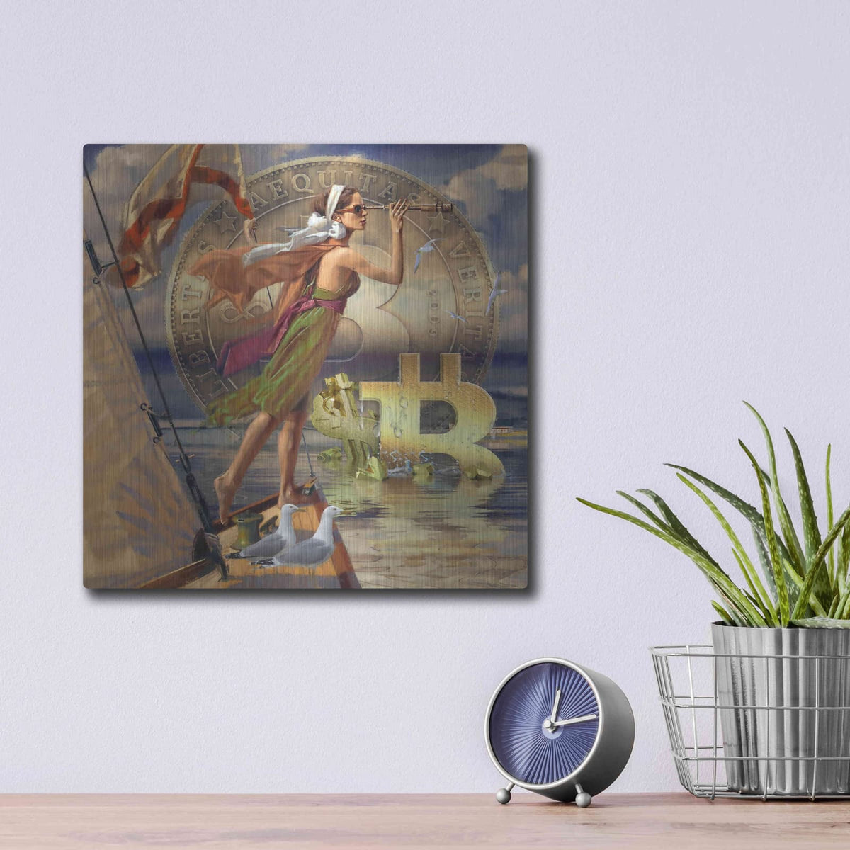 'Bitcoin Deco Ten' by Steve Hunziker – Metal Wall Art, 12x12 room view