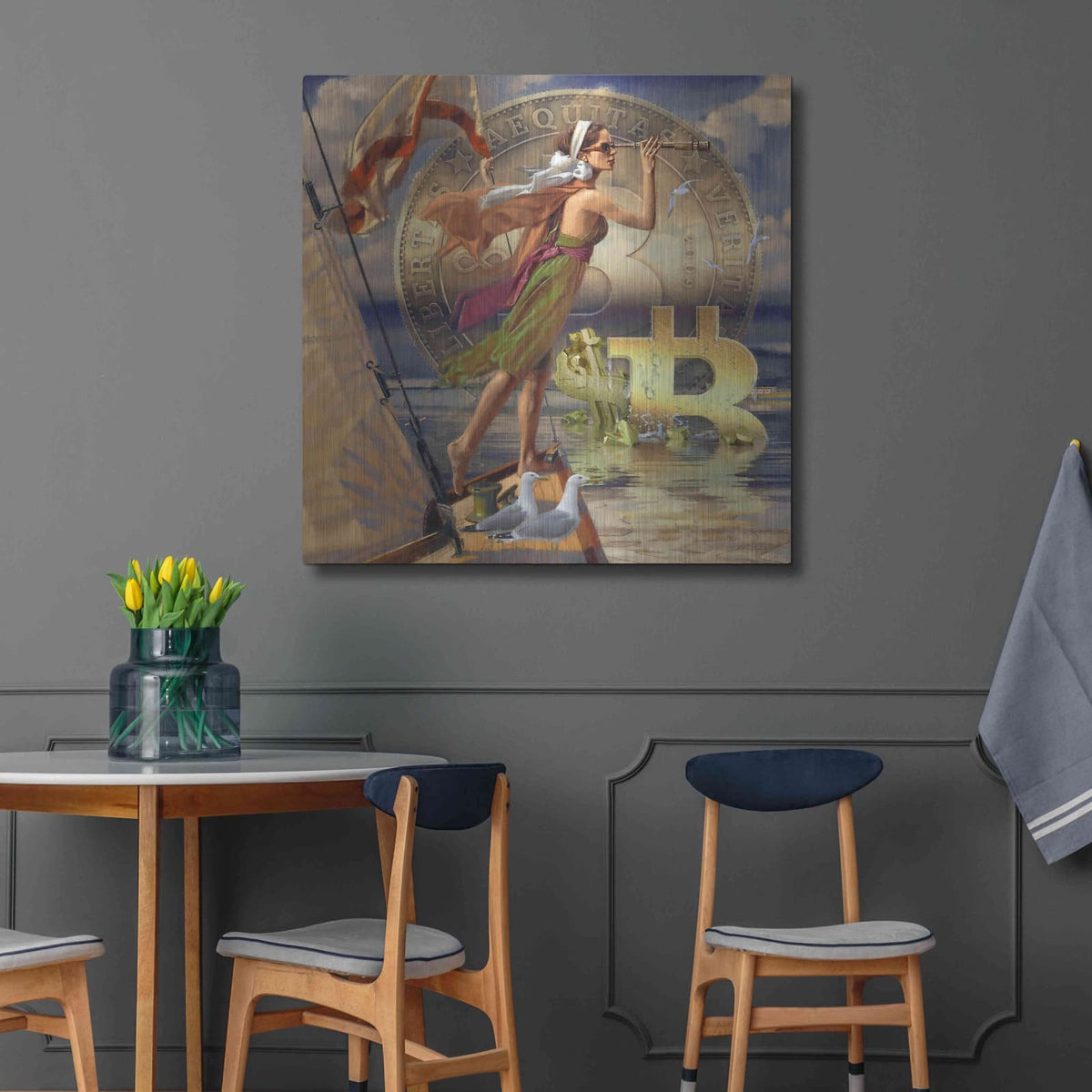 'Bitcoin Deco Ten' by Steve Hunziker – Metal Wall Art, 36x36 room view