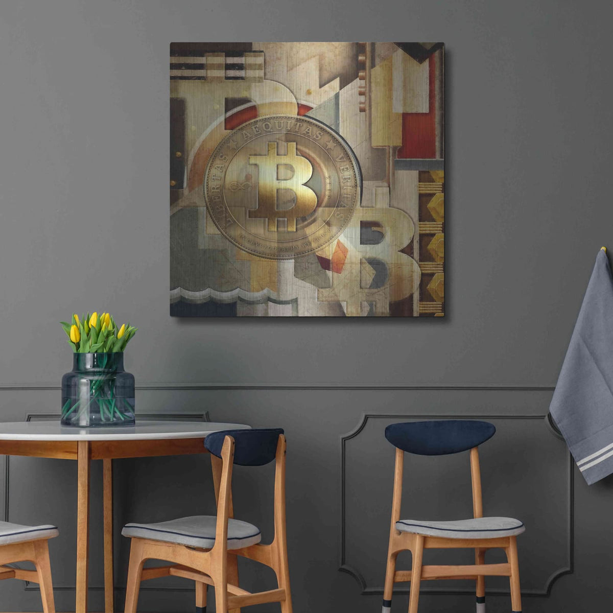 'Bitcoin Deco Six' by Steve Hunziker – Metal Wall Art, 36x36 room view