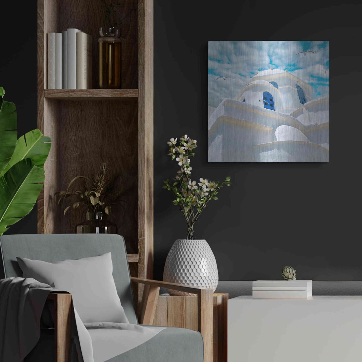 'Grecianblue Three' by Steve Hunziker – Metal Wall Art, 24x24 room view