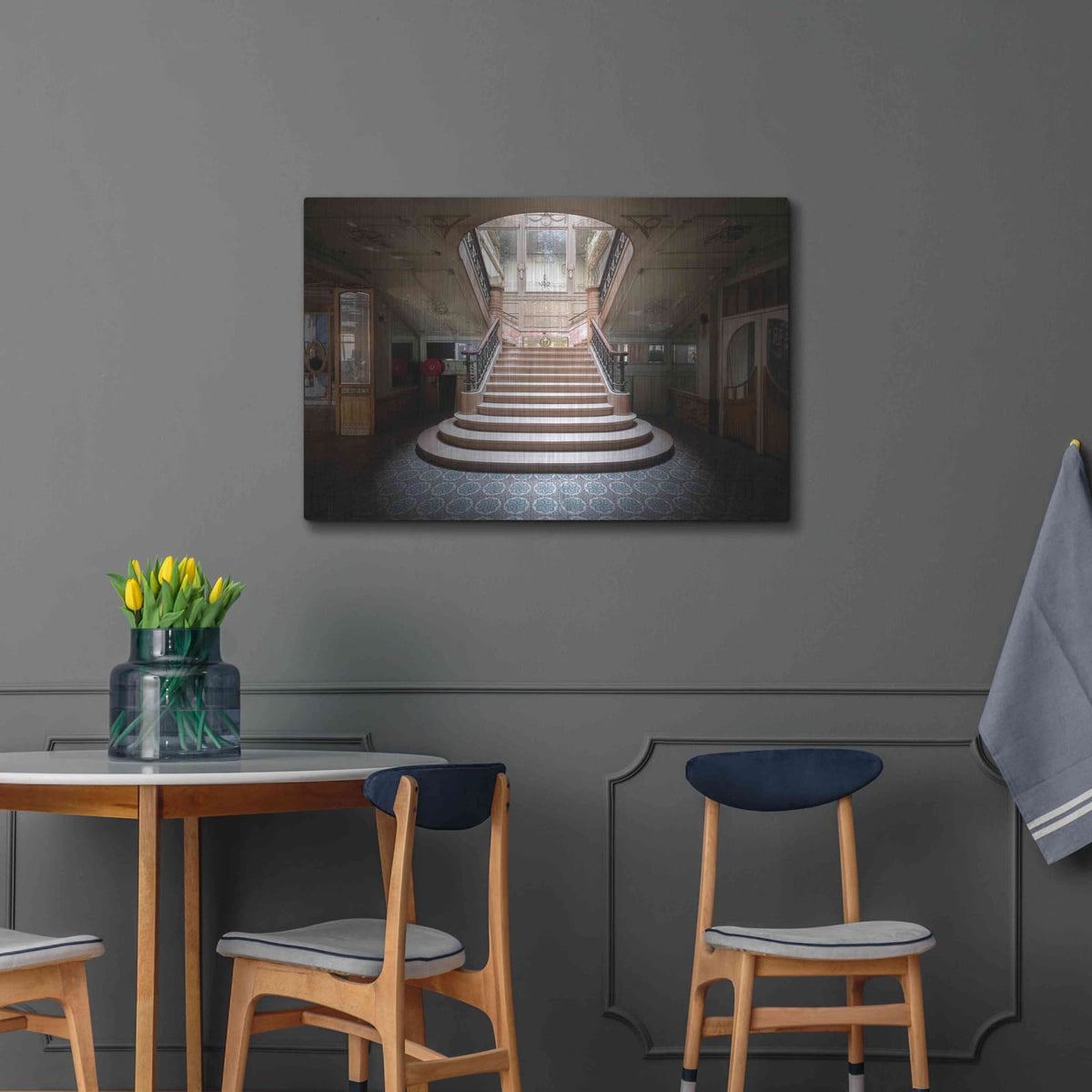 'Elegant Stairs Dark' by Roman Robroek – Metal Wall Art, 36x24 room view