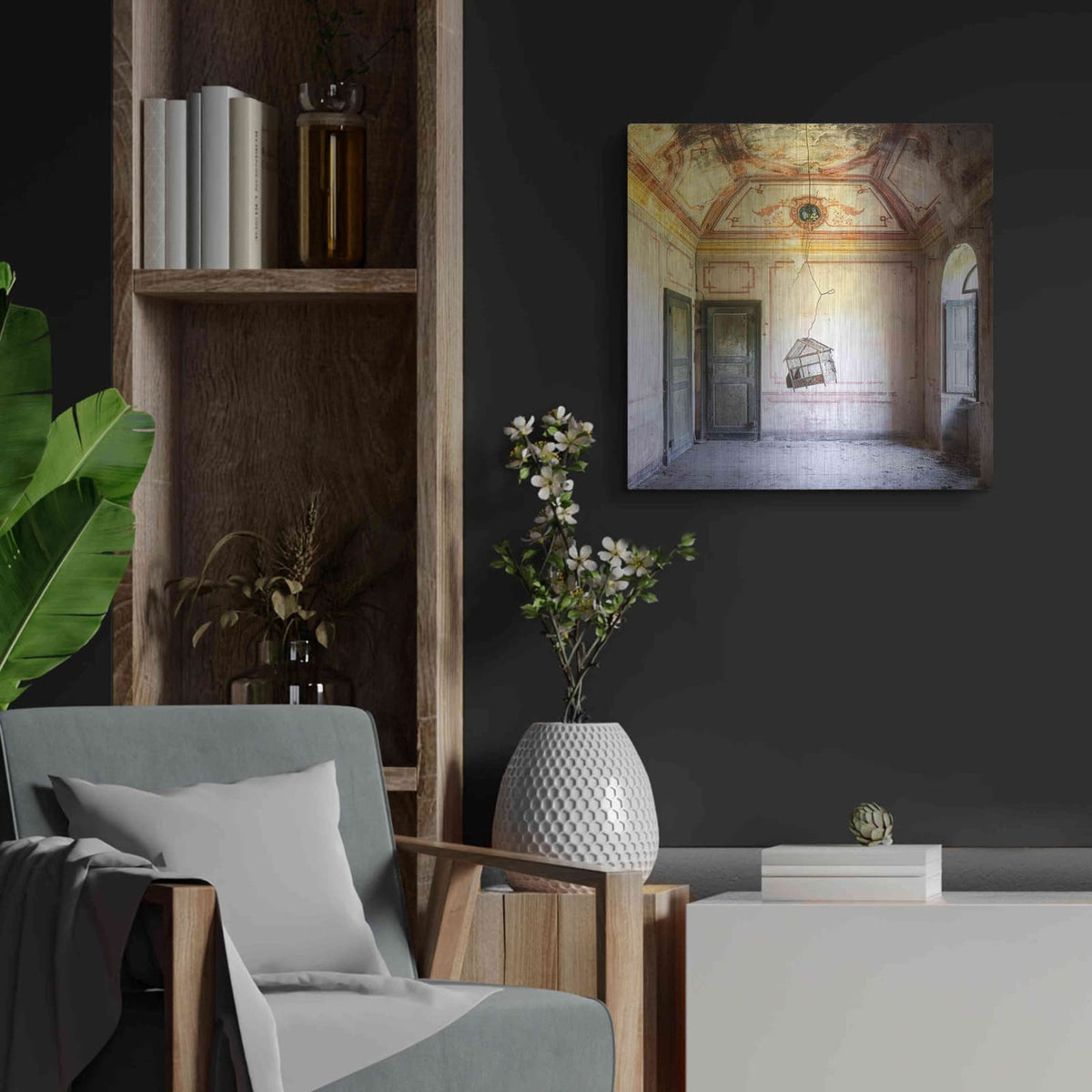 'Bird Cage' by Roman Robroek – Metal Wall Art, 24x24 room view