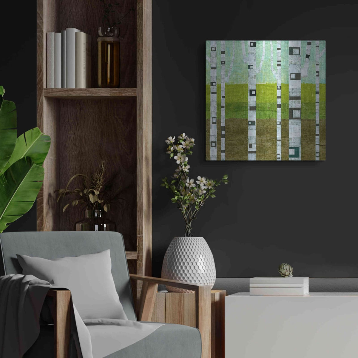 'Summer Birches' by Michelle Calkins – Metal Wall Art, 24x24 room view