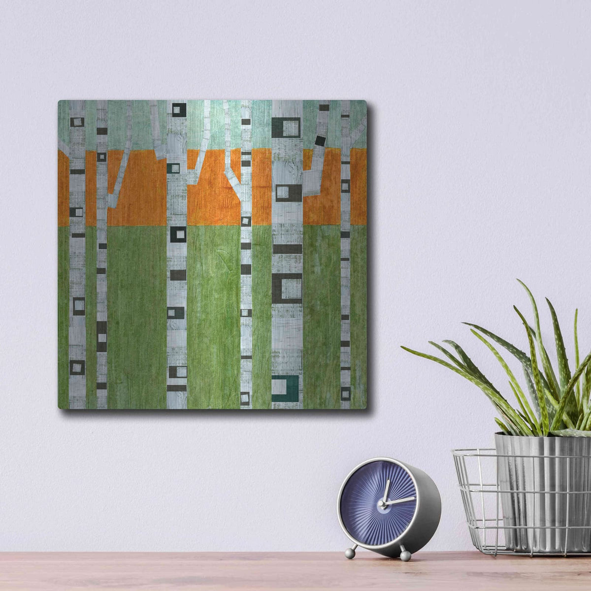 'Spring Birches' by Michelle Calkins – Metal Wall Art, 12x12 room view