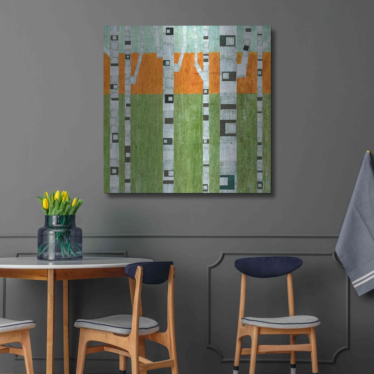 'Spring Birches' by Michelle Calkins – Metal Wall Art, 36x36 room view