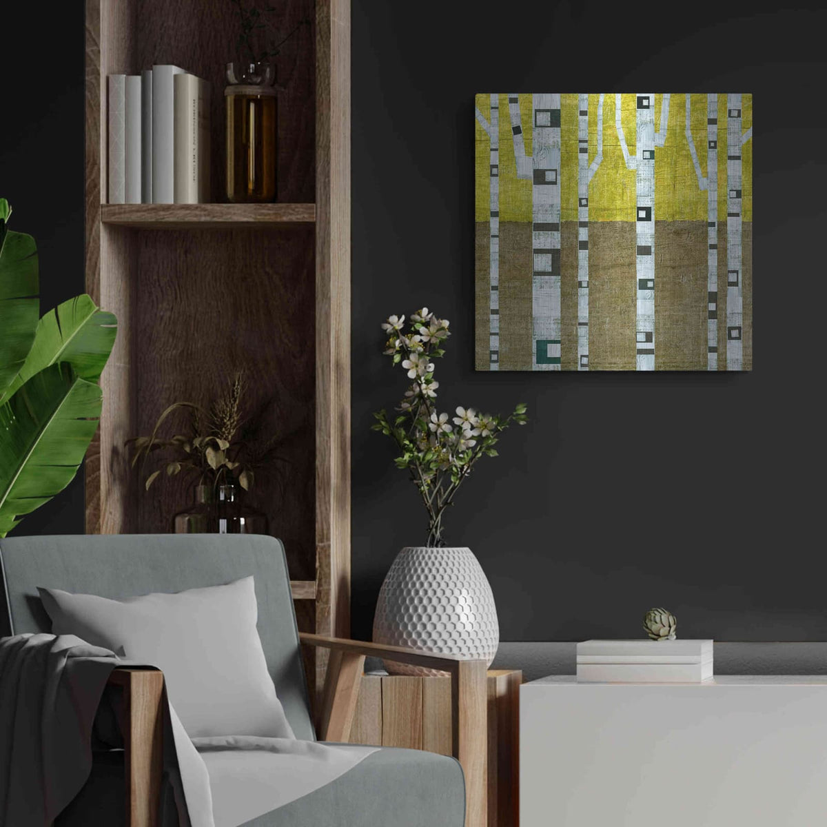'Fall Birches' by Michelle Calkins – Metal Wall Art, 24x24 room view
