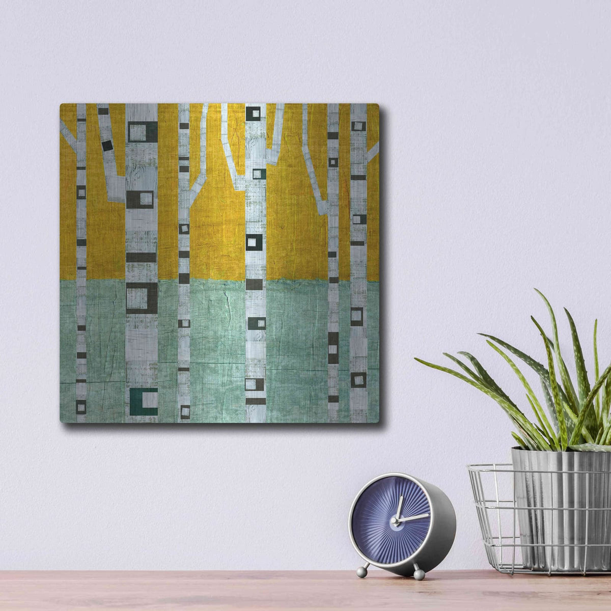 'Early Winter Birches' by Michelle Calkins – Metal Wall Art, 12x12 room view