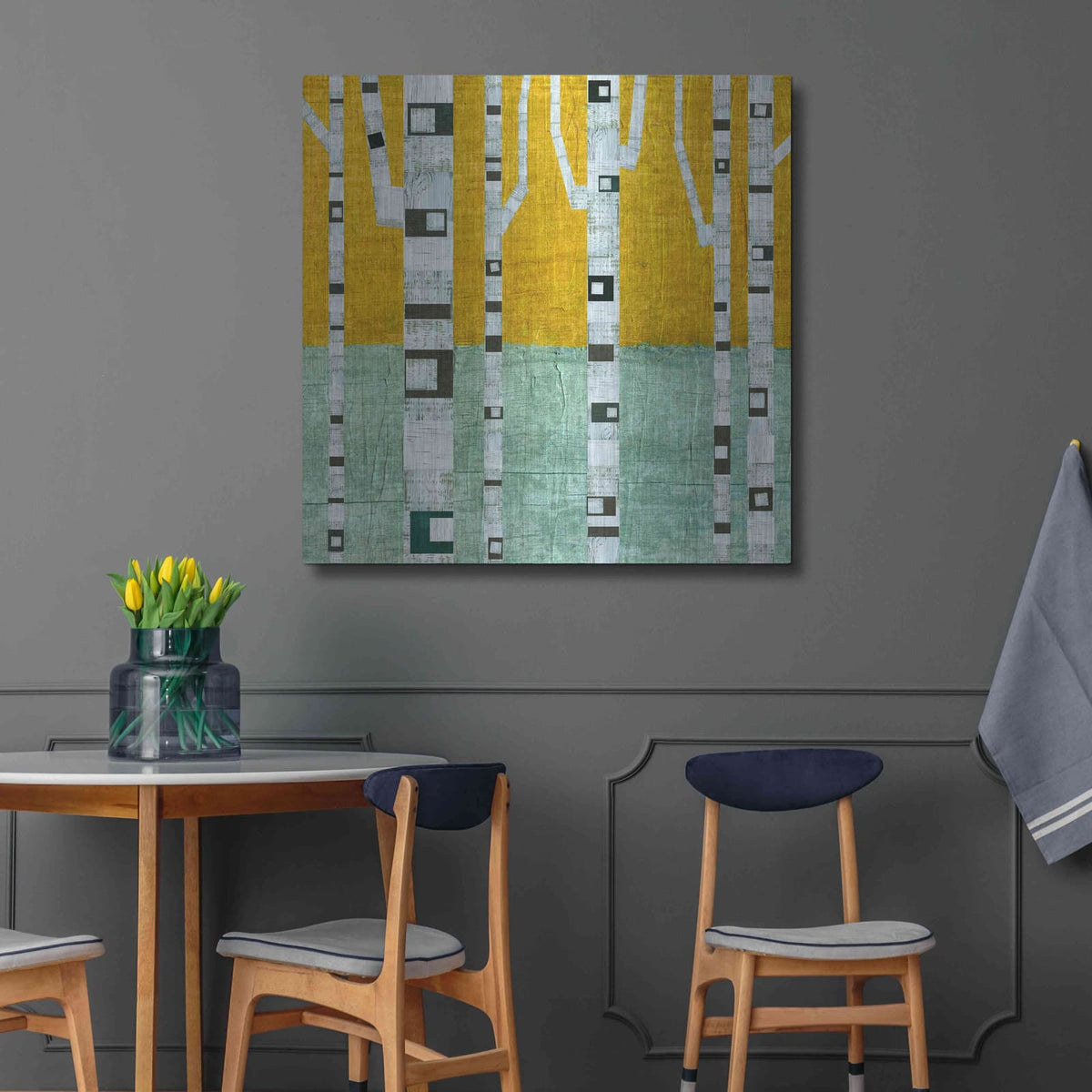 'Early Winter Birches' by Michelle Calkins – Metal Wall Art, 36x36 room view
