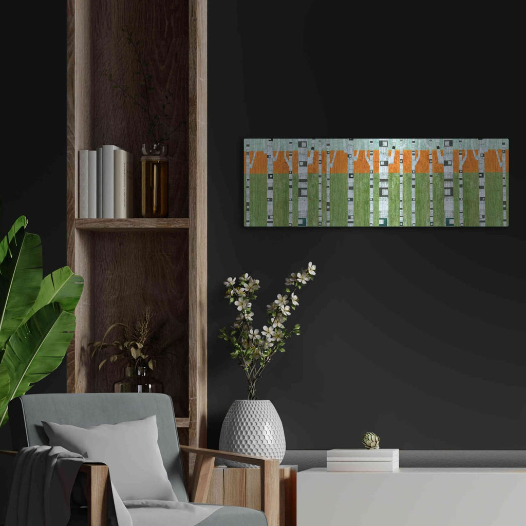 'Birches in Spring' by Michelle Calkins – Metal Wall Art, 36x12 room view