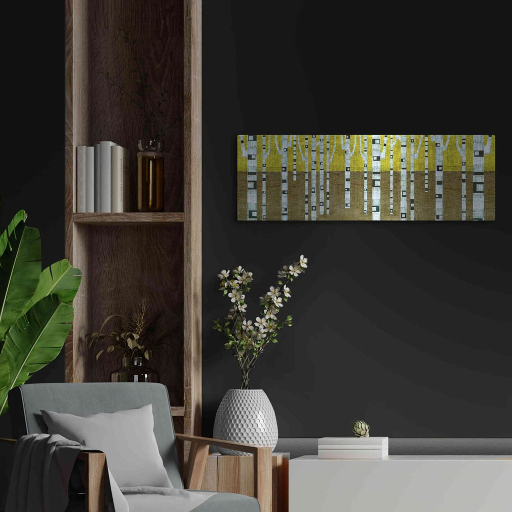 'Birches in Fall' by Michelle Calkins – Metal Wall Art, 36x12 room view