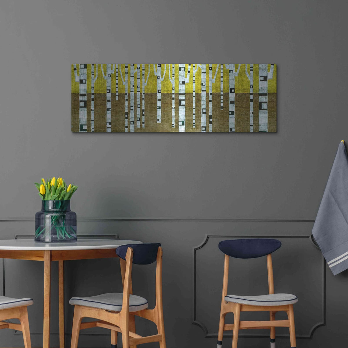 'Birches in Fall' by Michelle Calkins – Metal Wall Art, 48x16 room view