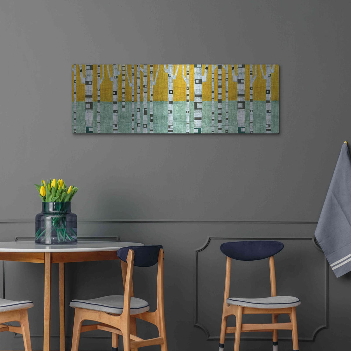 'Birches in Early Winter' by Michelle Calkins – Metal Wall Art, 48x16 room view