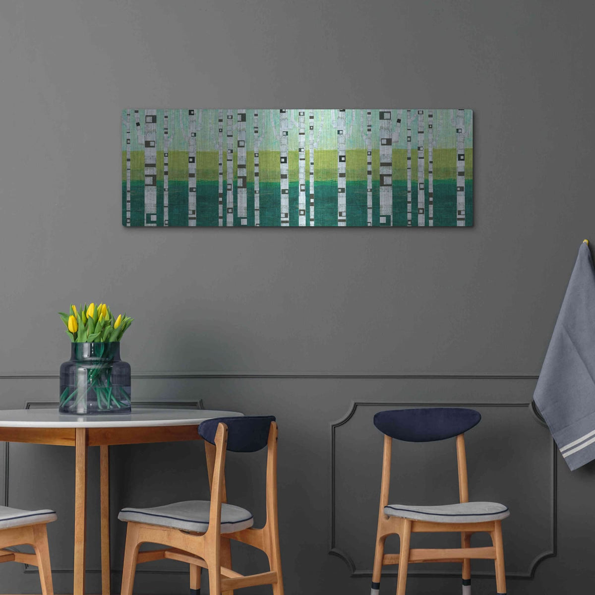 'Birches at the Beach' by Michelle Calkins – Metal Wall Art, 48x16 room view