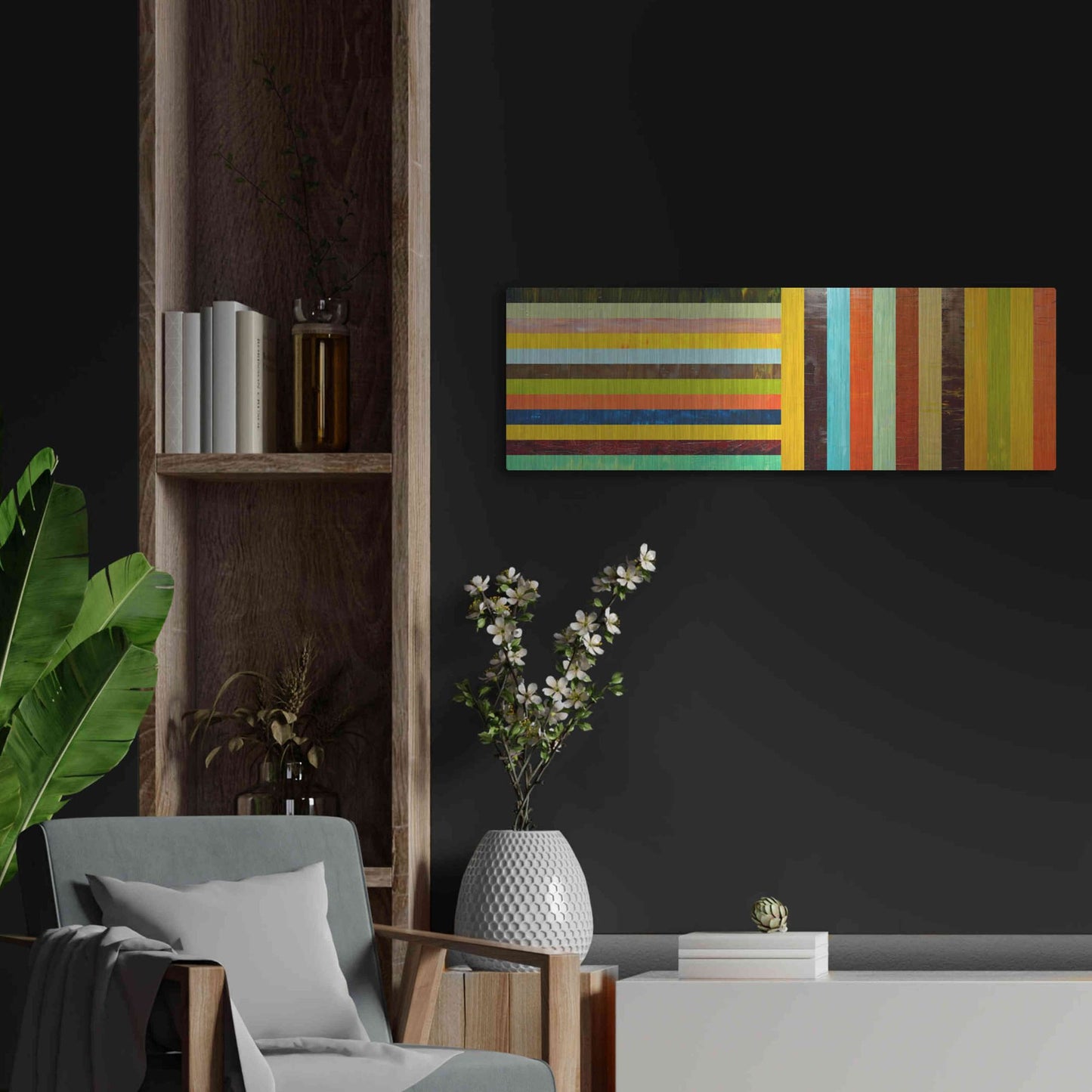 Luxe Metal Art 'Panel Abstract Digital' by Michelle Calkins, Metal Wall Art,36x12