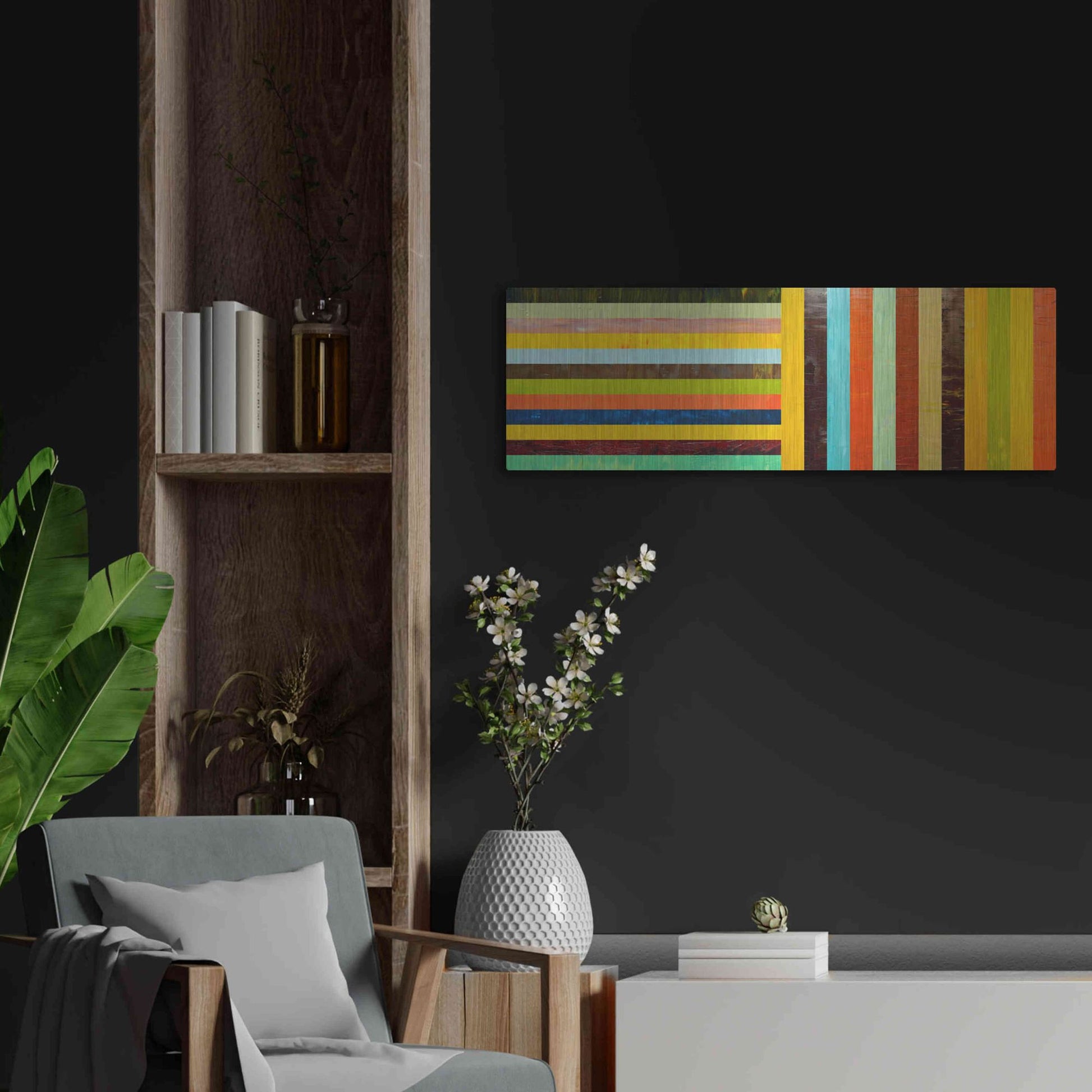 Luxe Metal Art 'Panel Abstract Digital' by Michelle Calkins, Metal Wall Art,36x12