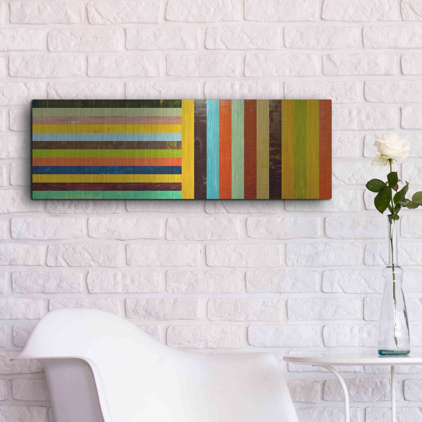 Luxe Metal Art 'Panel Abstract Digital' by Michelle Calkins, Metal Wall Art,36x12