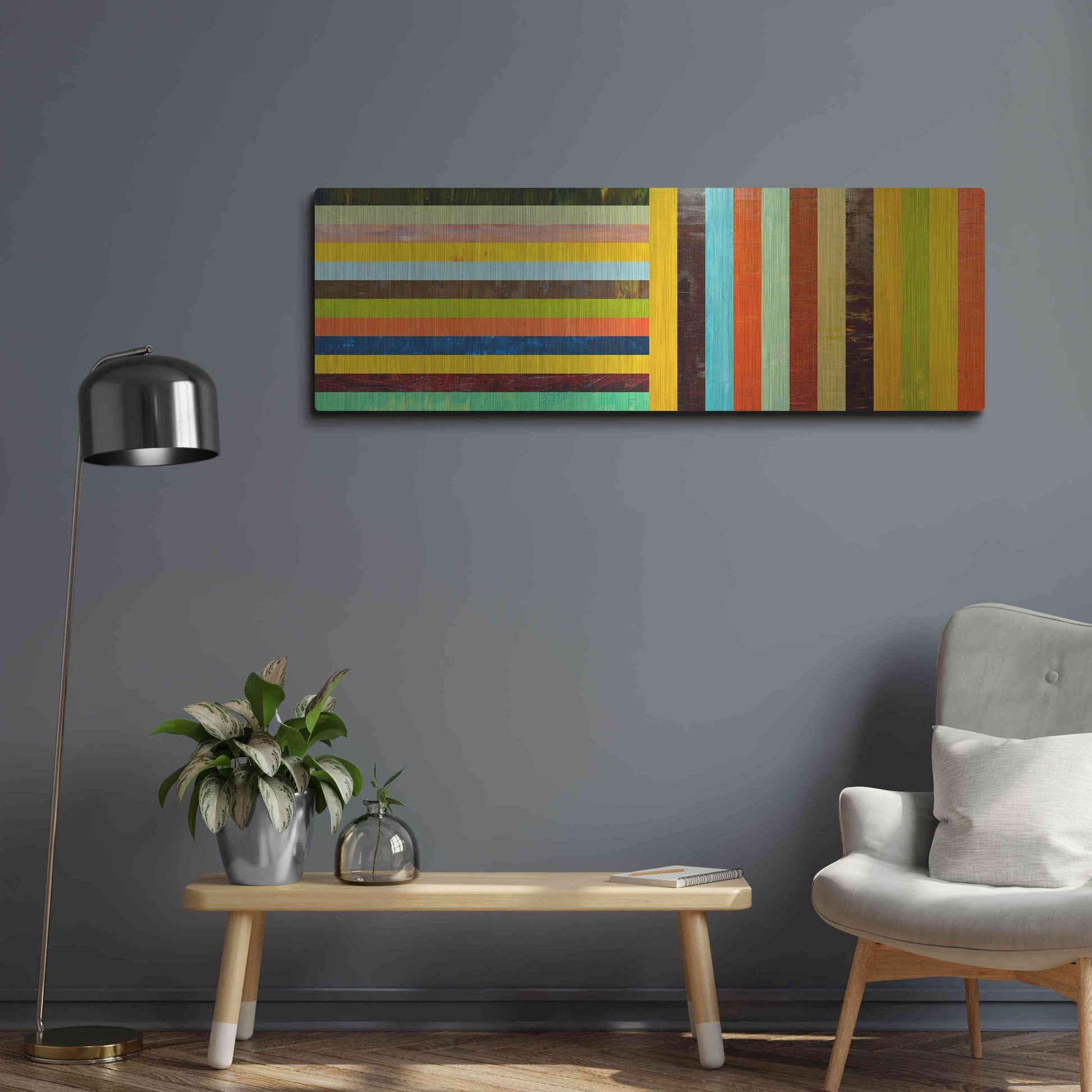 Luxe Metal Art 'Panel Abstract Digital' by Michelle Calkins, Metal Wall Art,48x16