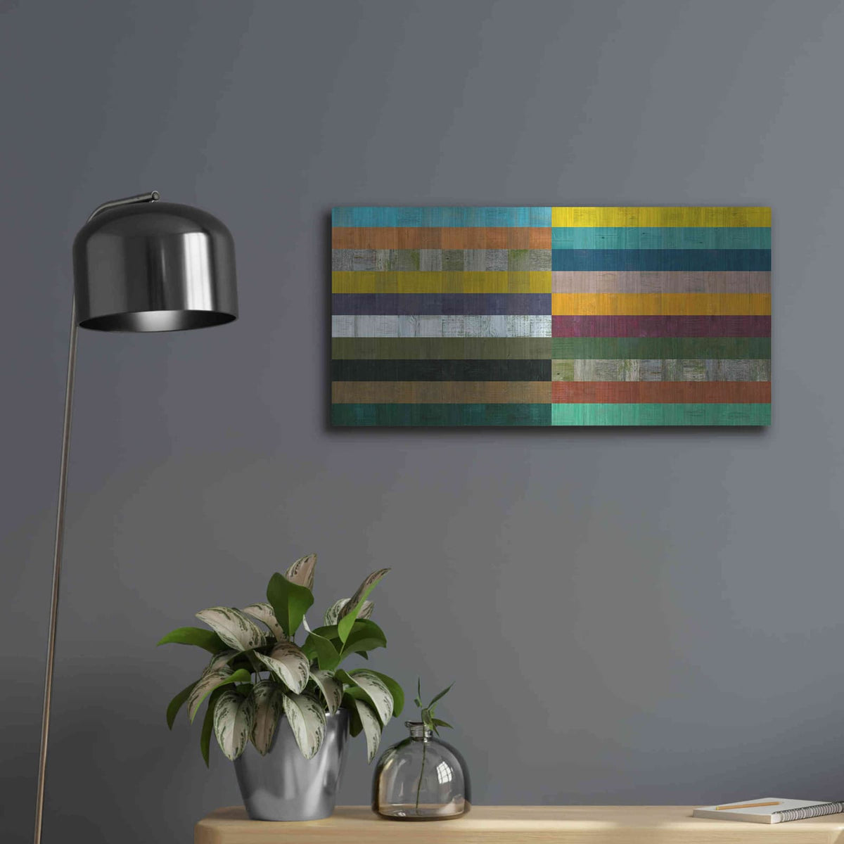 'Wooden Abstract VIII' by Michelle Calkins – Metal Wall Art, 24x12 room view