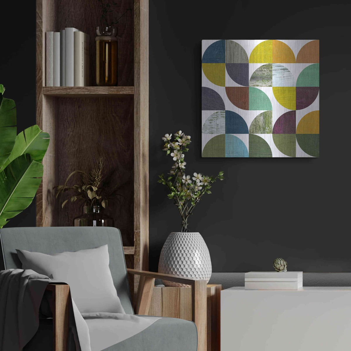 'Rustic Rounds 3.0' by Michelle Calkins – Metal Wall Art, 24x24 room view