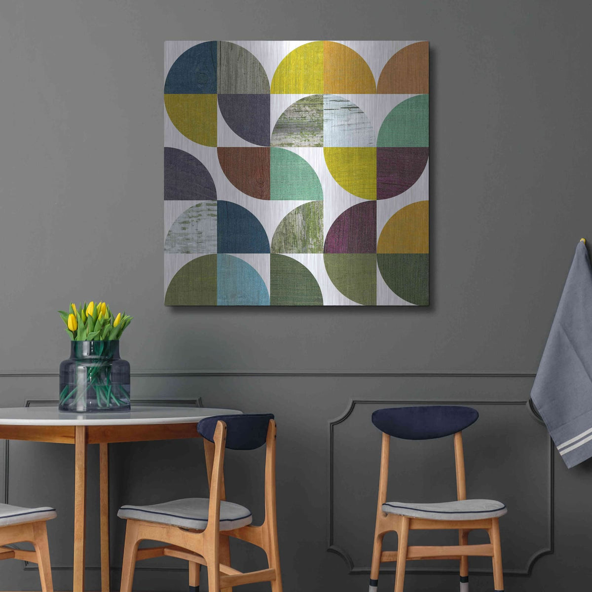 'Rustic Rounds 3.0' by Michelle Calkins – Metal Wall Art, 36x36 room view