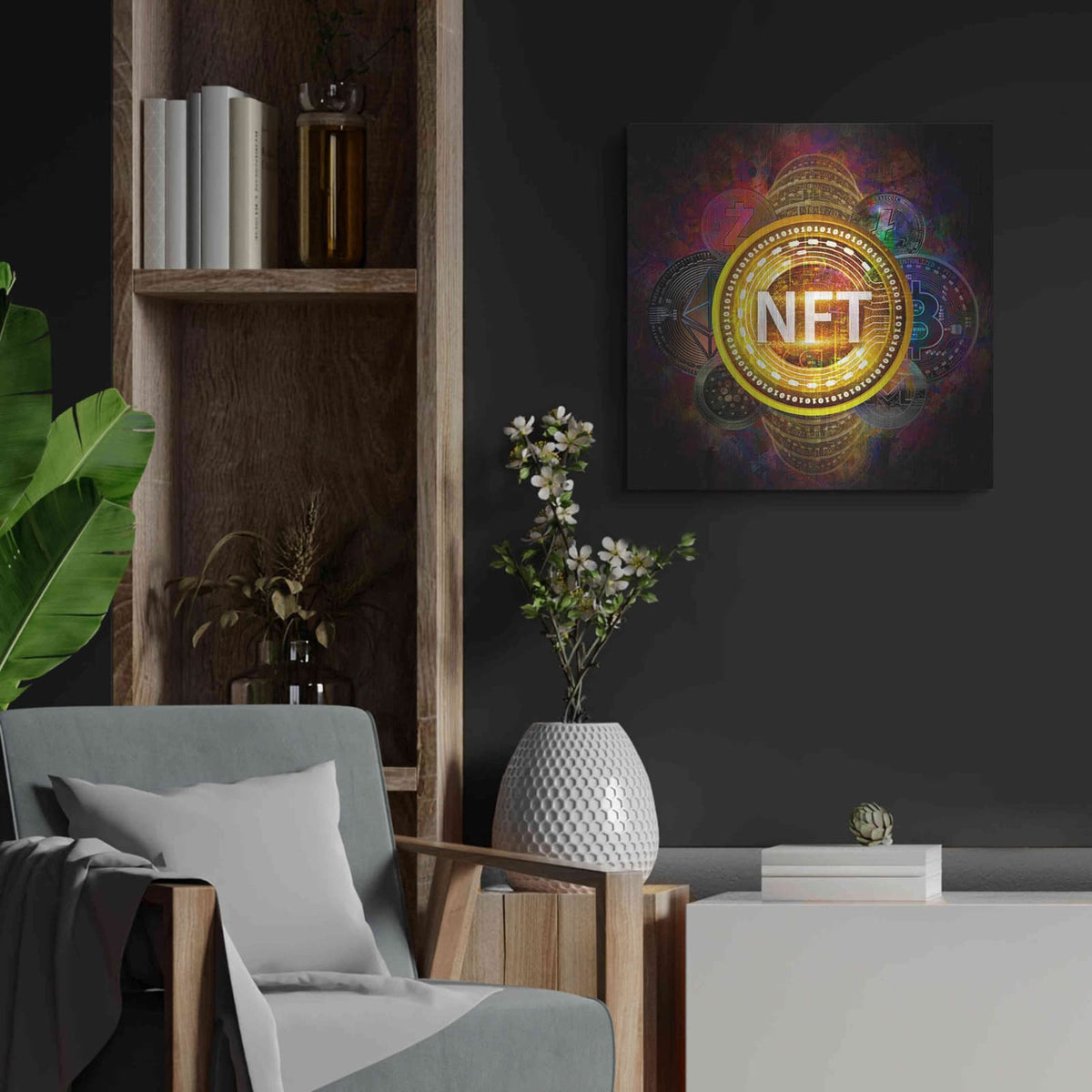 'Crypto Pyramid Nft' by Valentyn Artemenko – Metal Wall Art, 24x24 room view