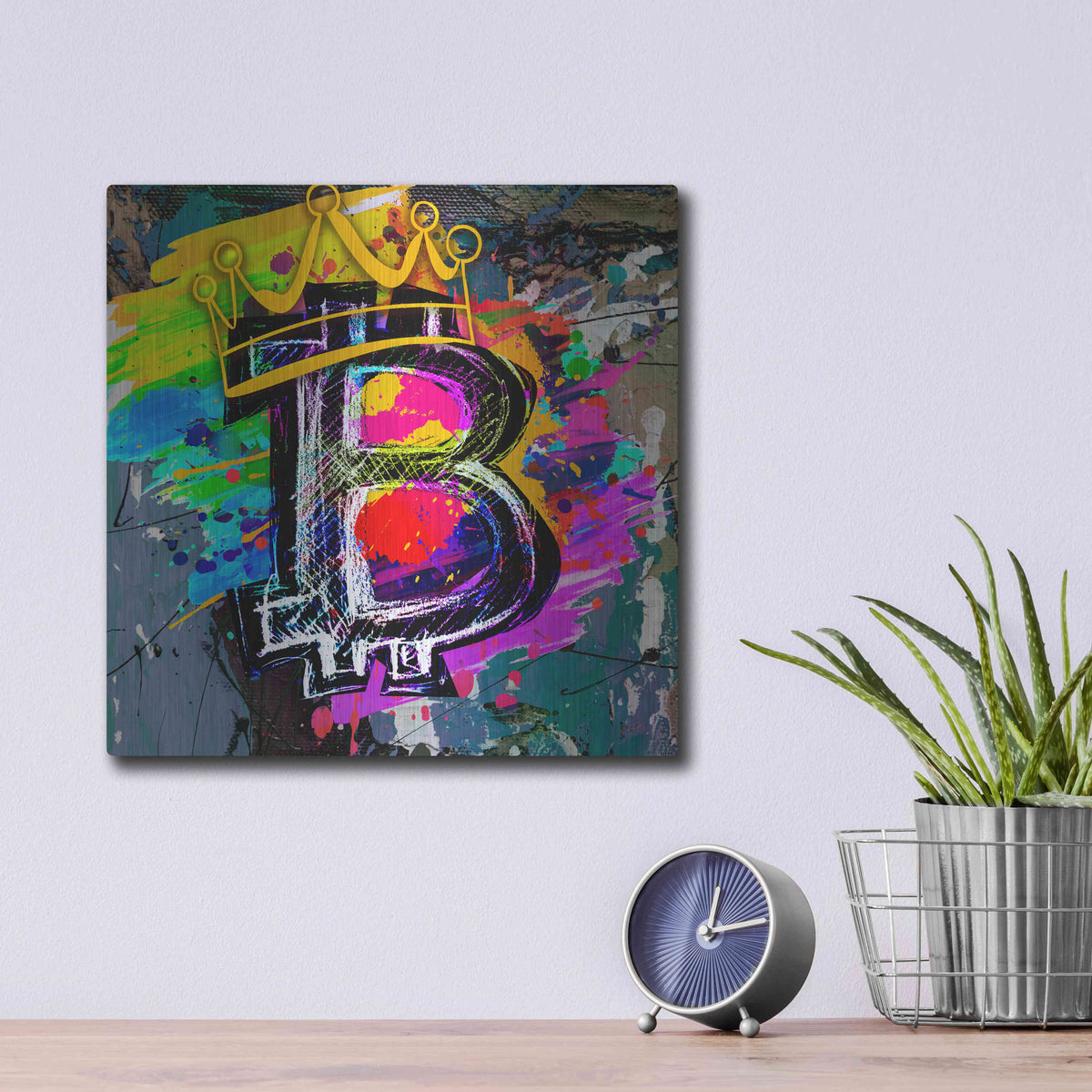 Luxe Metal Art 'Bitcoin Crypto King' by Epic Portfolio Metal Wall Art,12x12