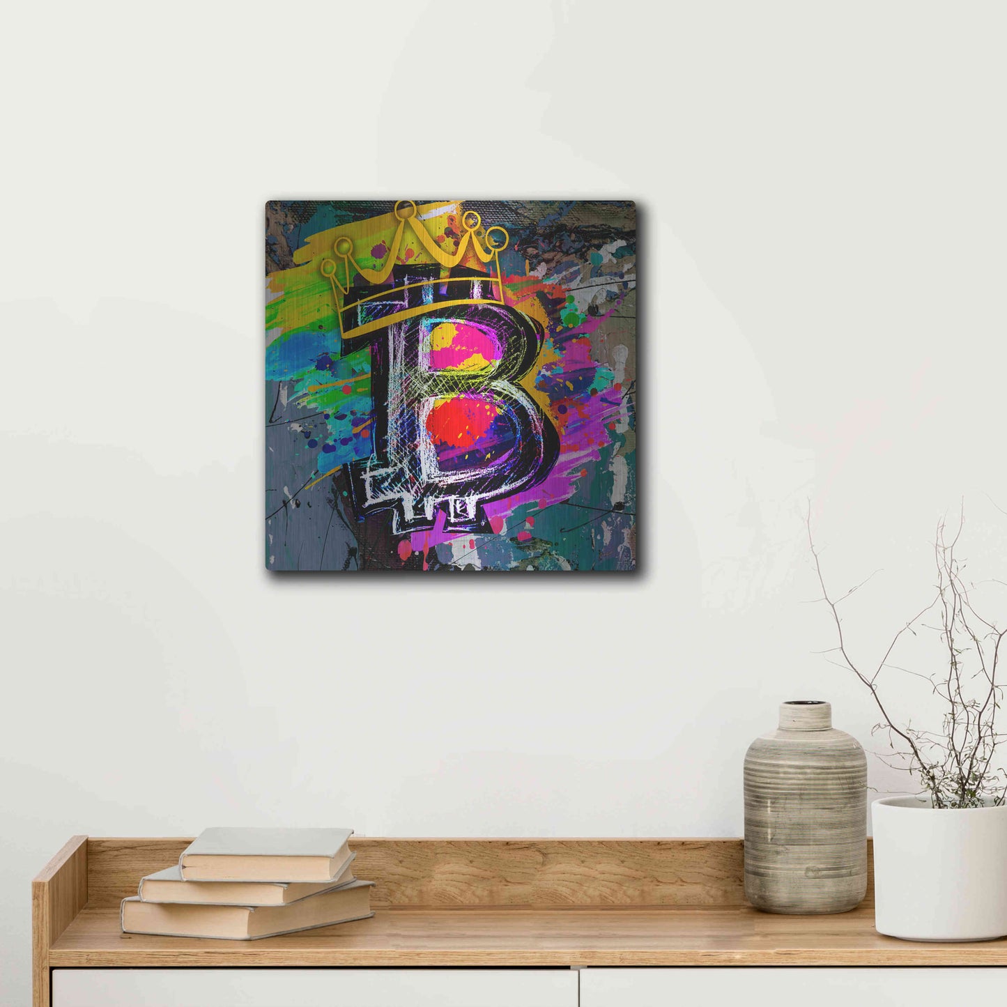 Luxe Metal Art 'Bitcoin Crypto King' by Epic Portfolio Metal Wall Art,12x12