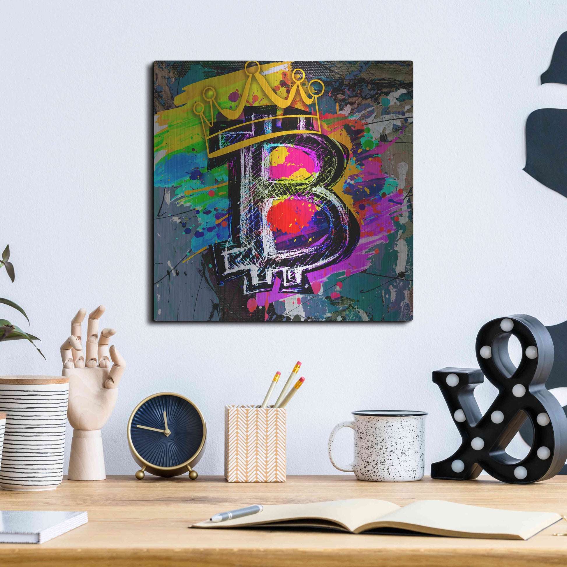 Luxe Metal Art 'Bitcoin Crypto King' by Epic Portfolio Metal Wall Art,12x12