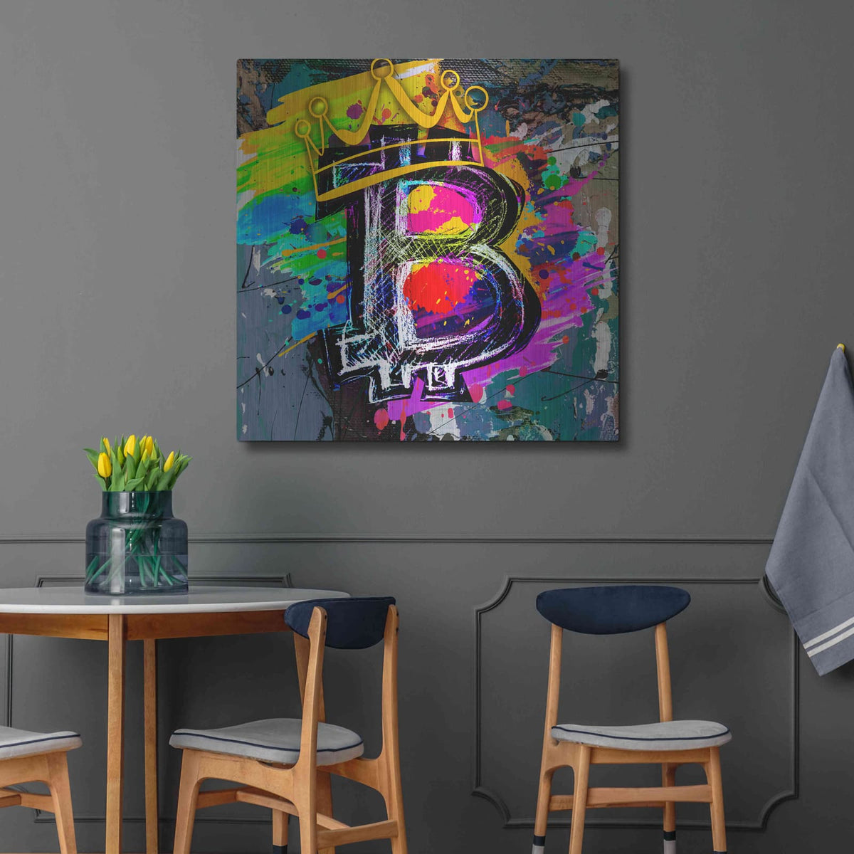 'Bitcoin Crypto King' by Valentyn Artemenko – Metal Wall Art, 36x36 room view